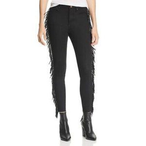 NWT Women's AQUA FRINGE RAW HEM black skinny JEANS size 26 high rise $98